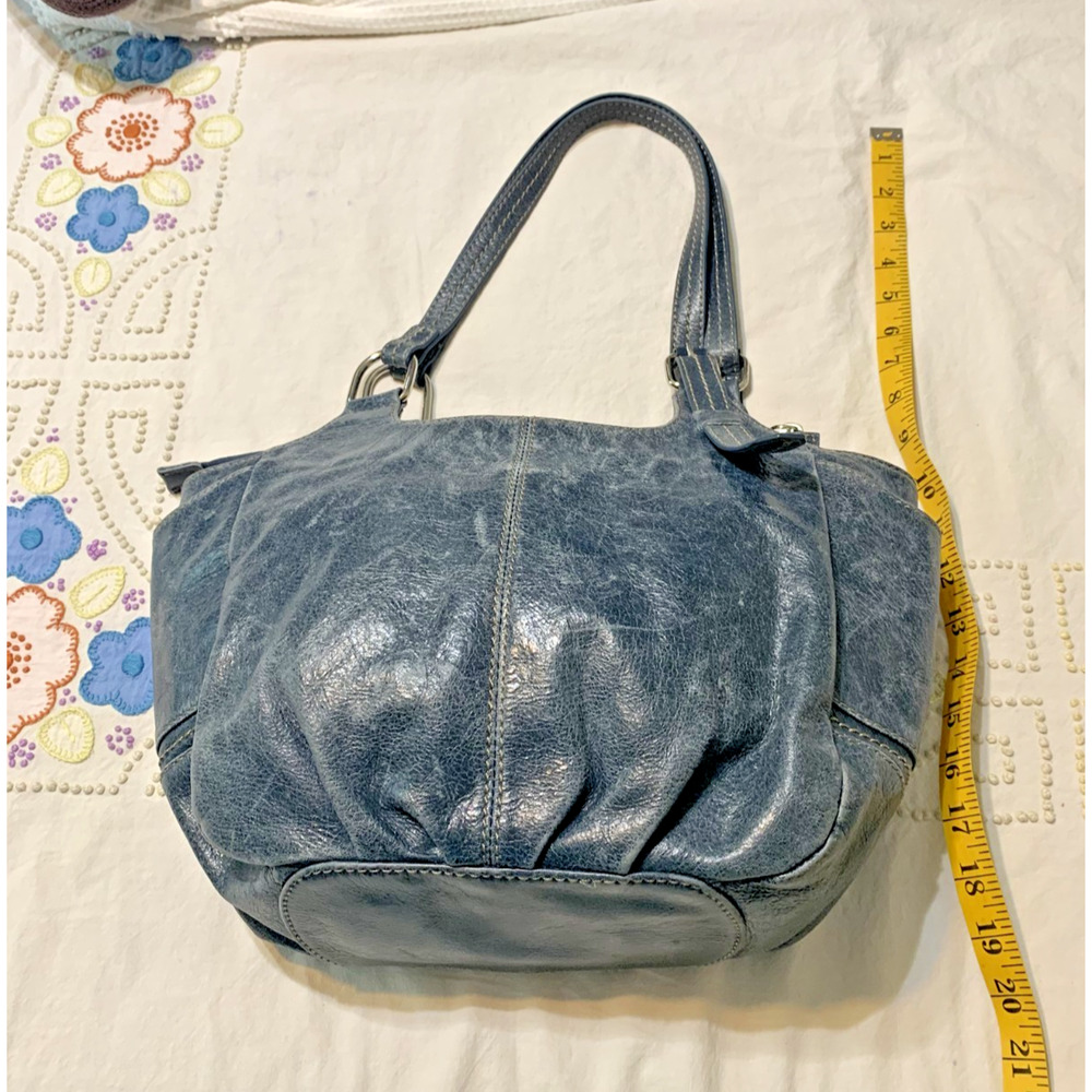 The Sak Blue Grey Distressed Leather Medium satchel top Handle Shoulder bag - Picture 4 of 9